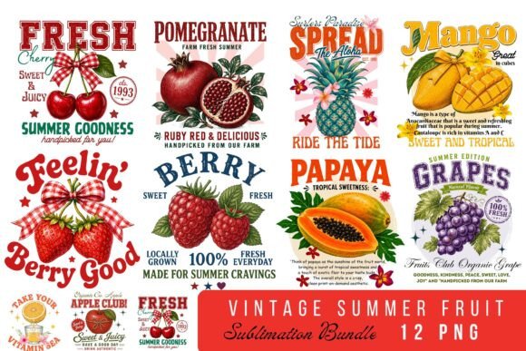 Download Vintage Summer Fruit Quotes PNG Bundle - Quotes Collection
